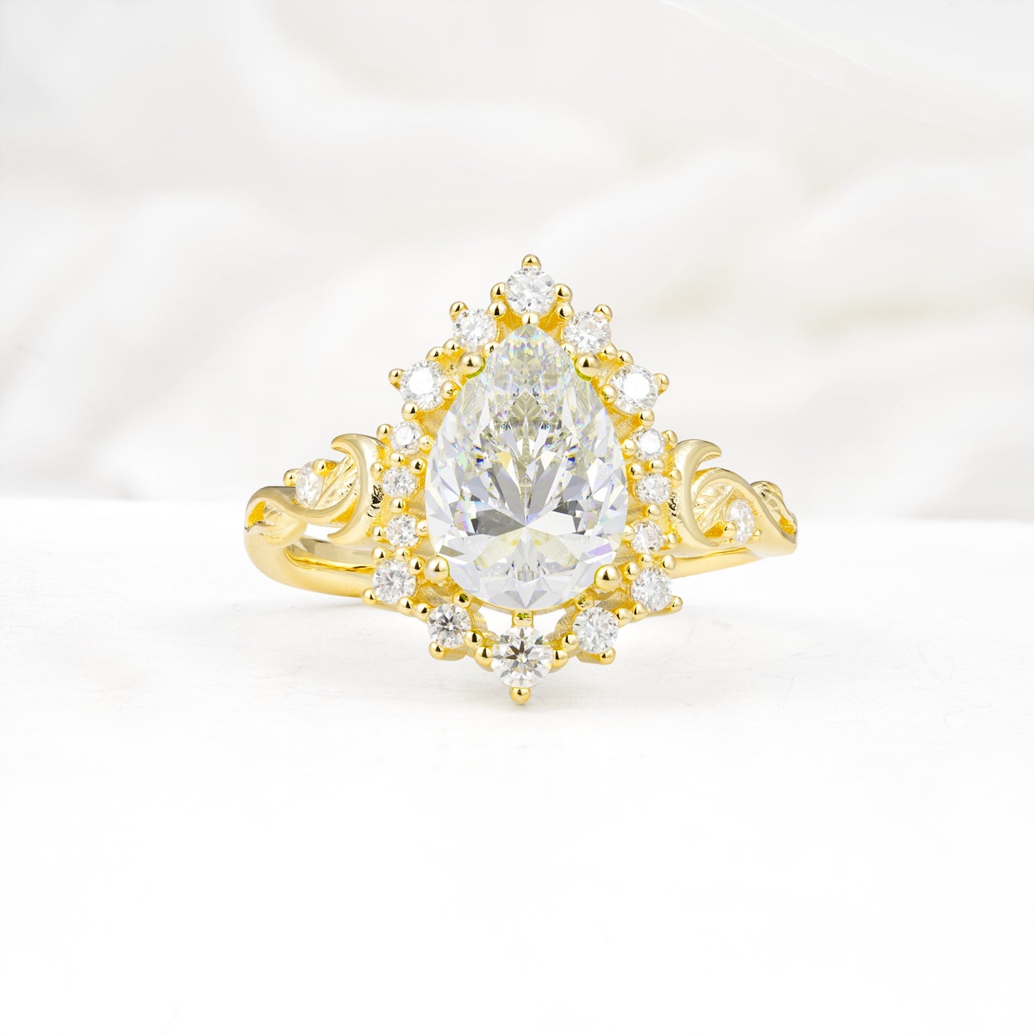Vintage Pear Cut Halo Ornate Scroll Moissanite Engagement Ring - Additional view