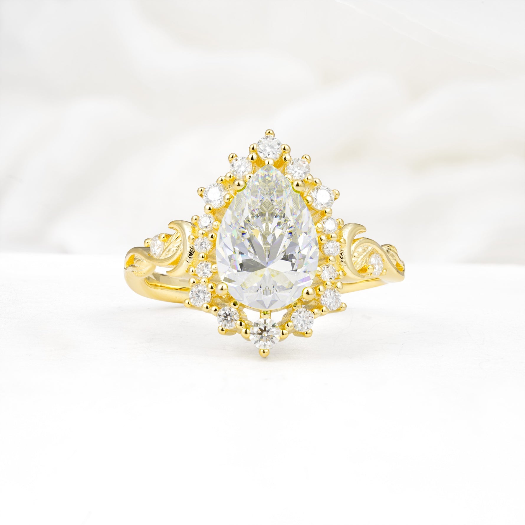 Vintage Pear Cut Halo Ornate Scroll Moissanite Engagement Ring - Additional view
