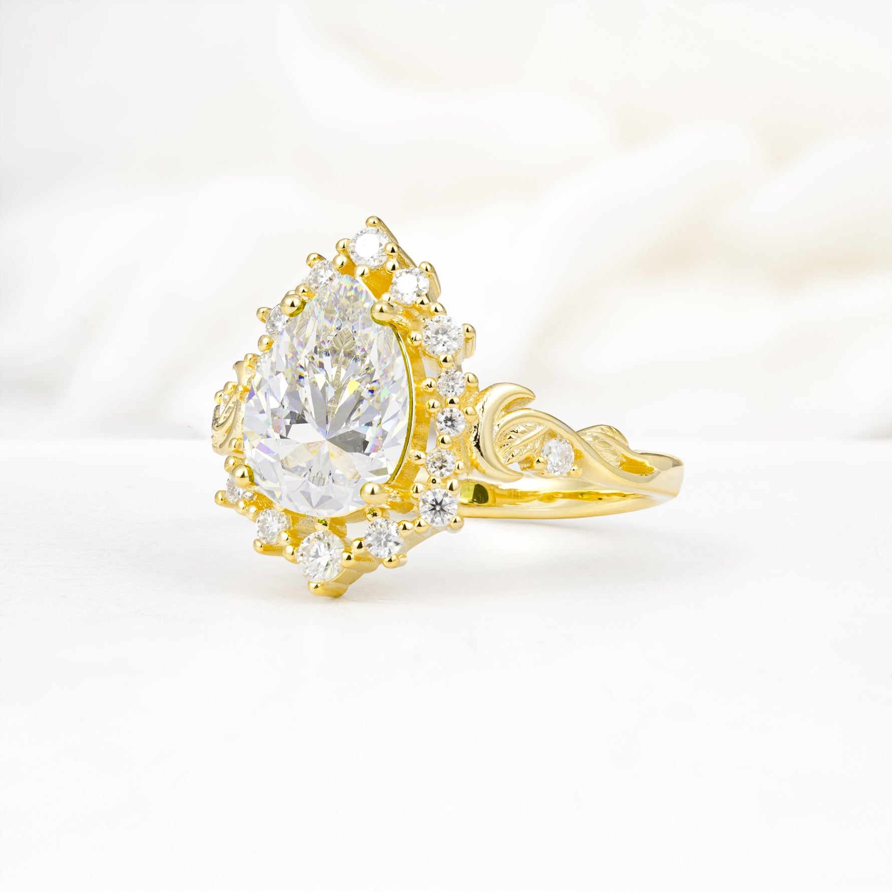 Vintage Pear Cut Halo Ornate Scroll Moissanite Engagement Ring - Additional view