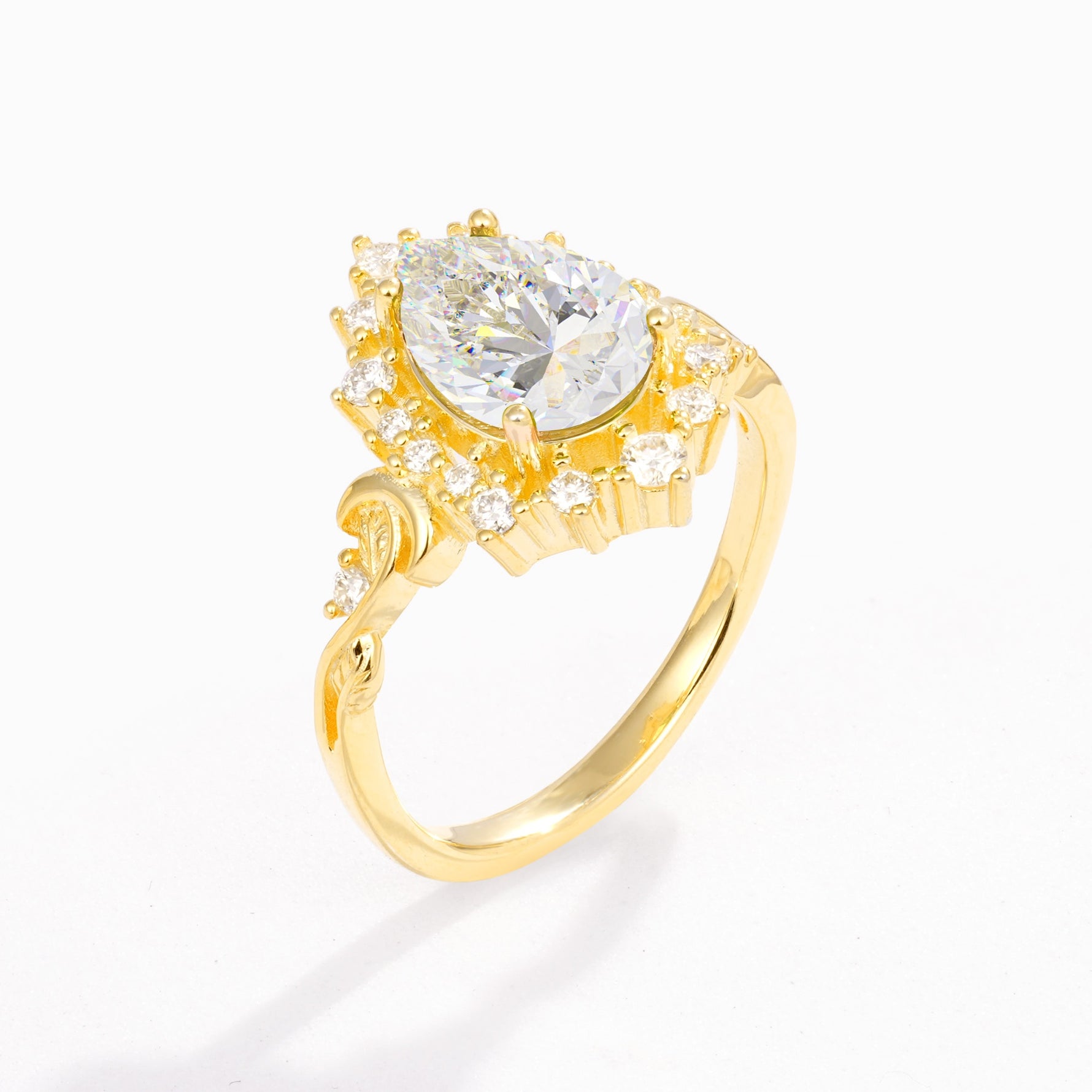 Vintage Pear Cut Halo Ornate Scroll Moissanite Engagement Ring - Additional view