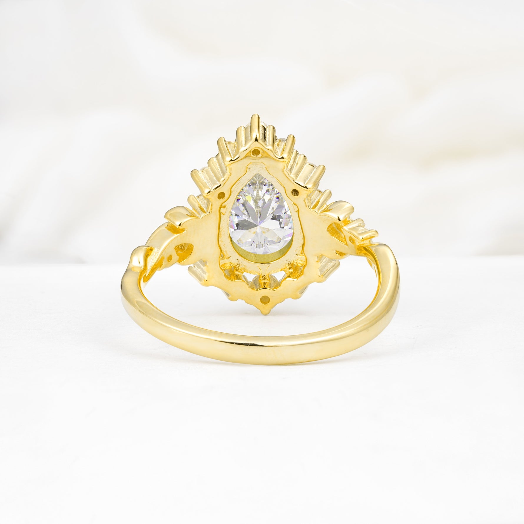 Vintage Pear Cut Halo Ornate Scroll Moissanite Engagement Ring - Additional view