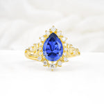 Vintage Pear Cut Halo Ornate Scroll Sapphire Engagement Ring - Additional view