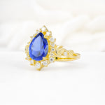 Vintage Pear Cut Halo Ornate Scroll Sapphire Engagement Ring - Additional view