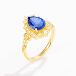 Vintage Pear Cut Halo Ornate Scroll Sapphire Engagement Ring - Additional view