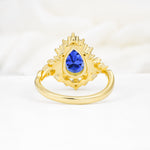 Vintage Pear Cut Halo Ornate Scroll Sapphire Engagement Ring - Additional view