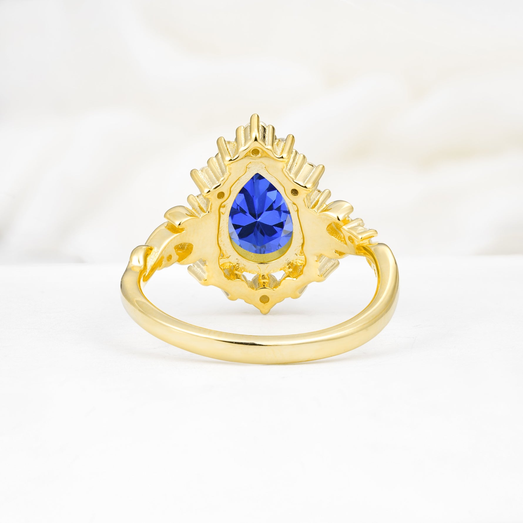 Vintage Pear Cut Halo Ornate Scroll Sapphire Engagement Ring - Additional view