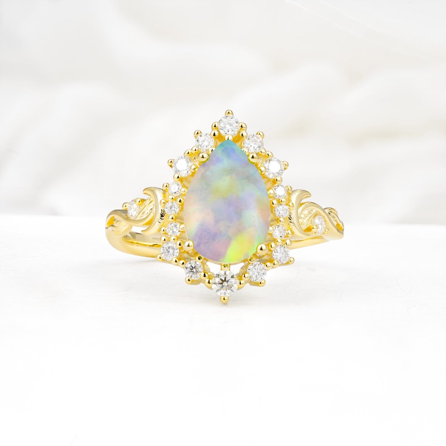 Vintage Pear Cut Halo Ornate Scroll Fire Opal Engagement Ring - Additional view