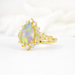 Vintage Pear Cut Halo Ornate Scroll Fire Opal Engagement Ring - Additional view