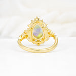Vintage Pear Cut Halo Ornate Scroll Fire Opal Engagement Ring - Additional view