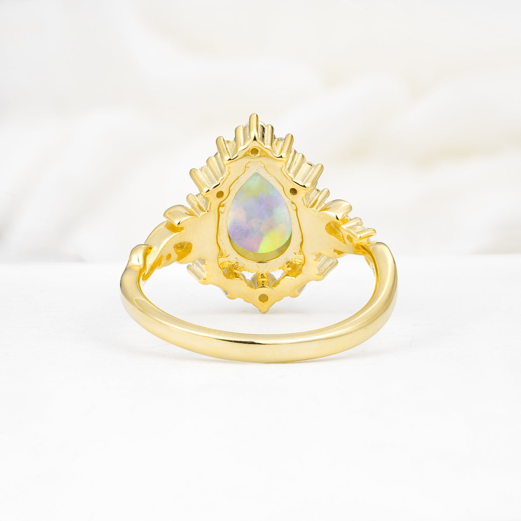 Vintage Pear Cut Halo Ornate Scroll Fire Opal Engagement Ring - Additional view