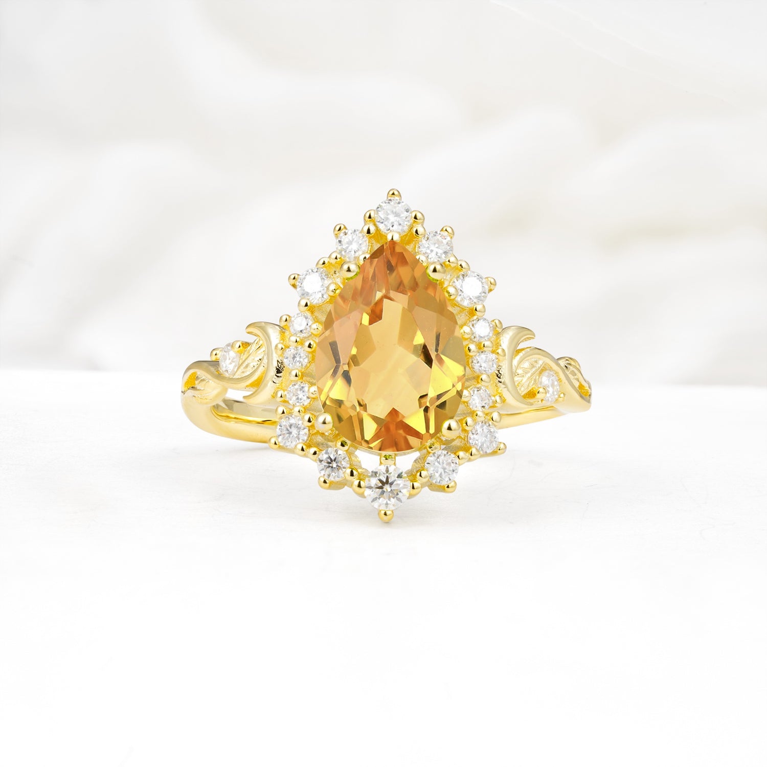 Vintage Pear Cut Halo Ornate Scroll Citrine Engagement Ring - Additional view