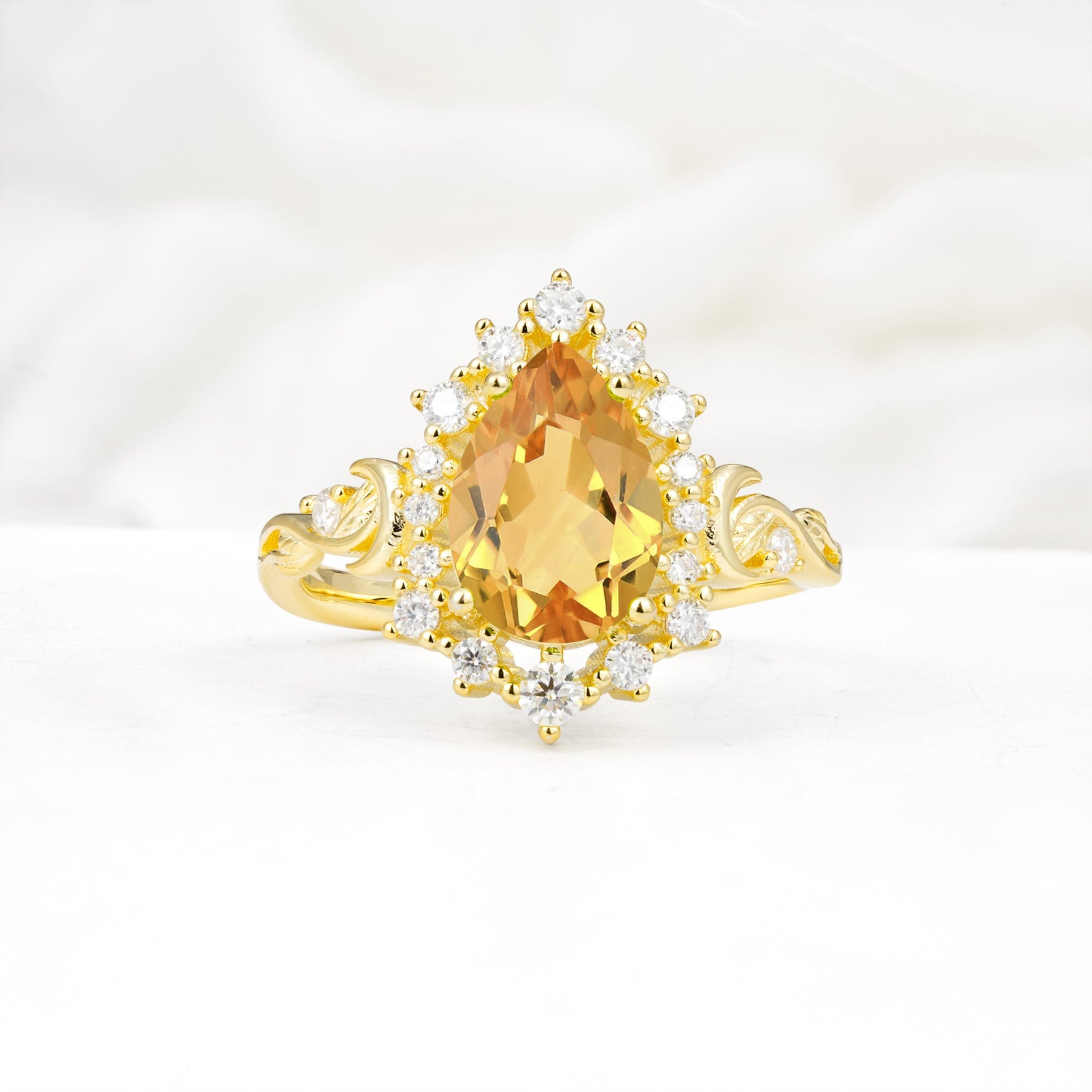 Vintage Pear Cut Halo Ornate Scroll Citrine Engagement Ring - Additional view