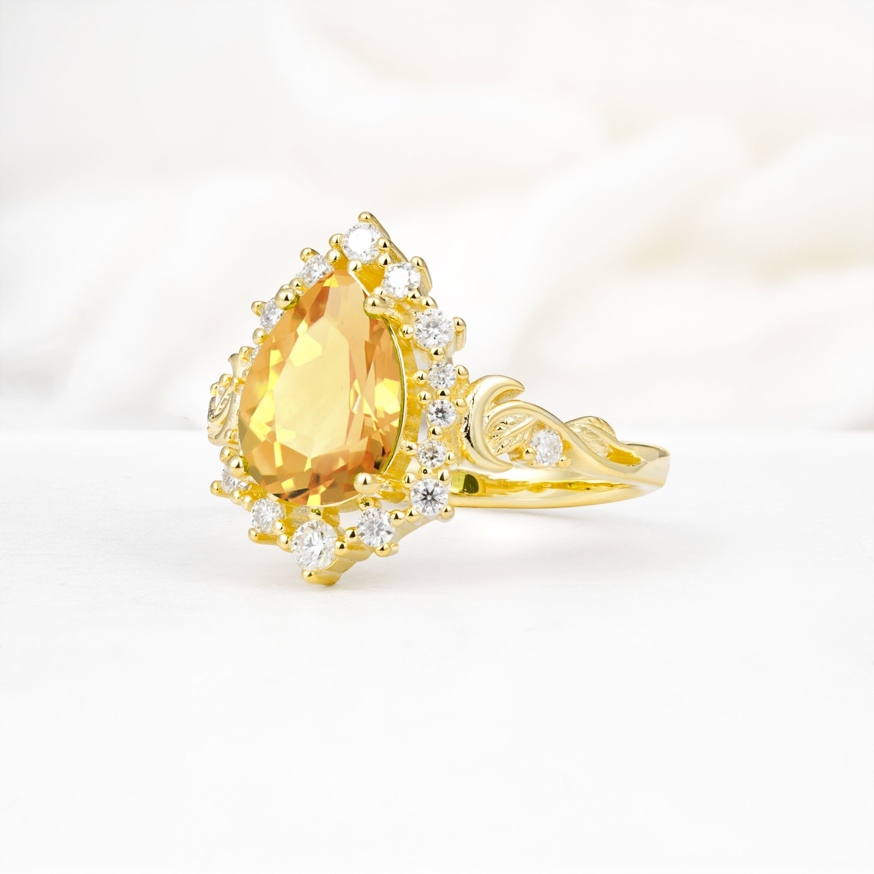 Vintage Pear Cut Halo Ornate Scroll Citrine Engagement Ring - Additional view