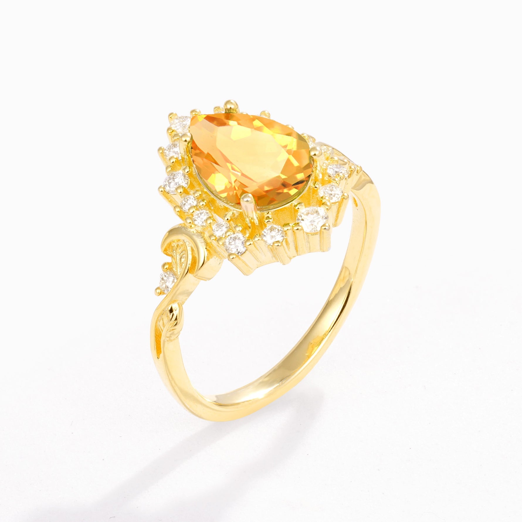 Vintage Pear Cut Halo Ornate Scroll Citrine Engagement Ring - Additional view