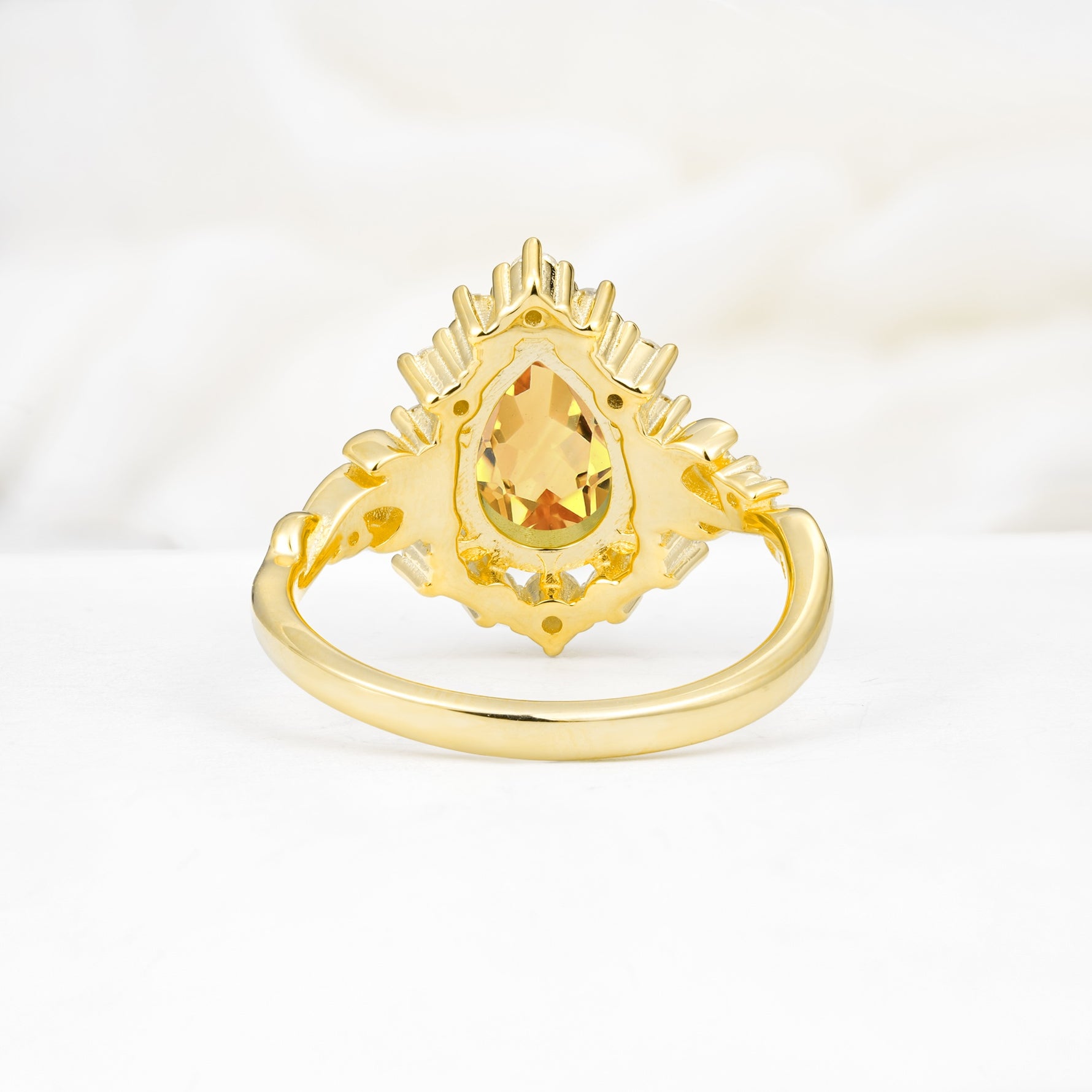 Vintage Pear Cut Halo Ornate Scroll Citrine Engagement Ring - Additional view