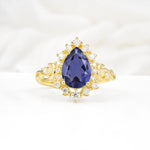 Vintage Pear Cut Halo Ornate Scroll Tanzanite Engagement Ring - Additional view