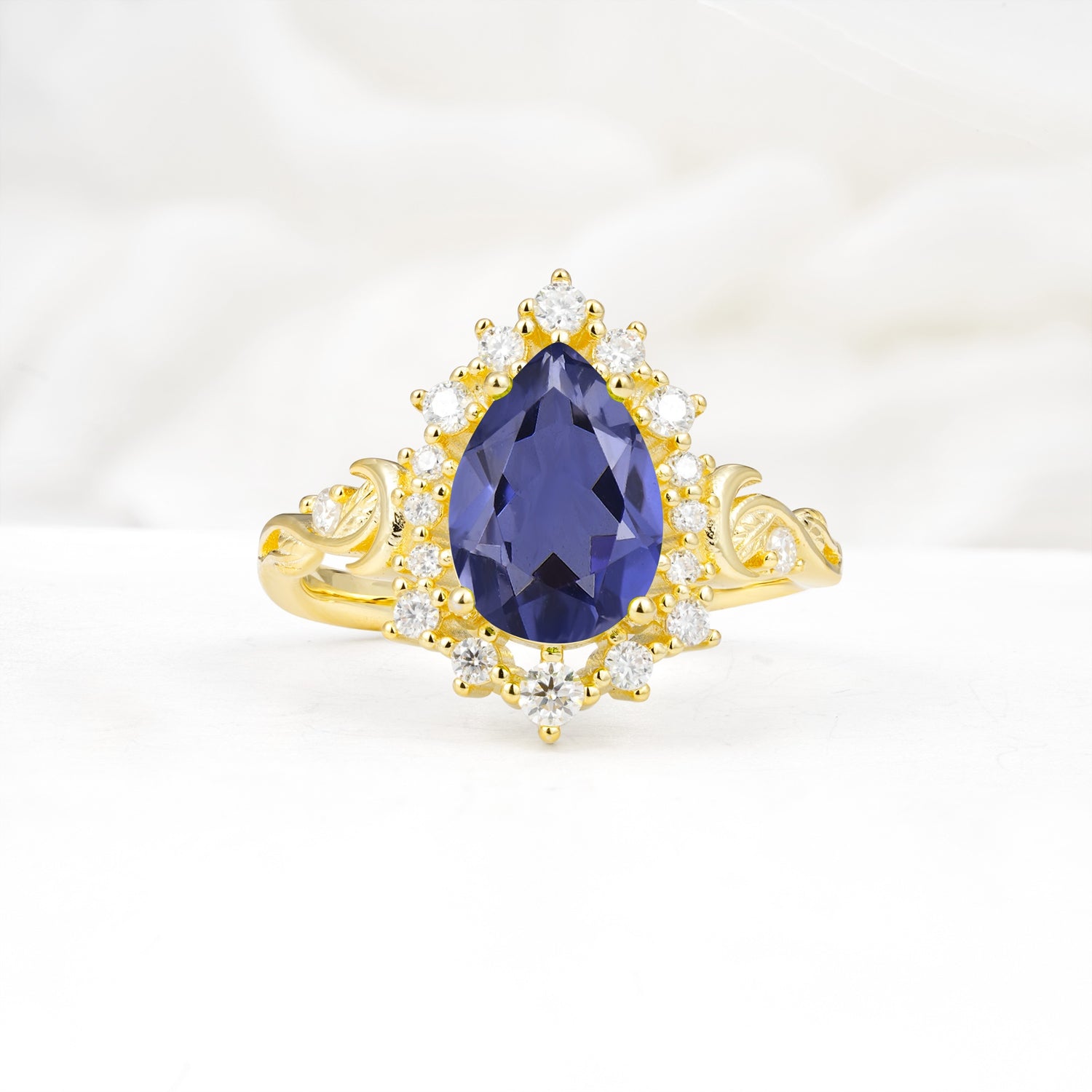 Vintage Pear Cut Halo Ornate Scroll Tanzanite Engagement Ring - Additional view
