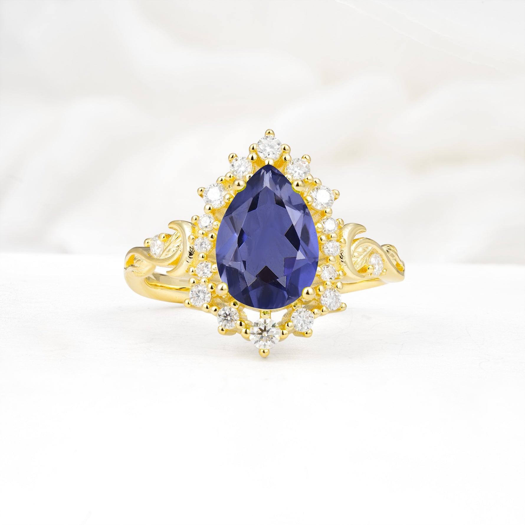 Vintage Pear Cut Halo Ornate Scroll Tanzanite Engagement Ring - Additional view