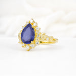 Vintage Pear Cut Halo Ornate Scroll Tanzanite Engagement Ring - Additional view