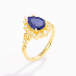 Vintage Pear Cut Halo Ornate Scroll Tanzanite Engagement Ring - Additional view