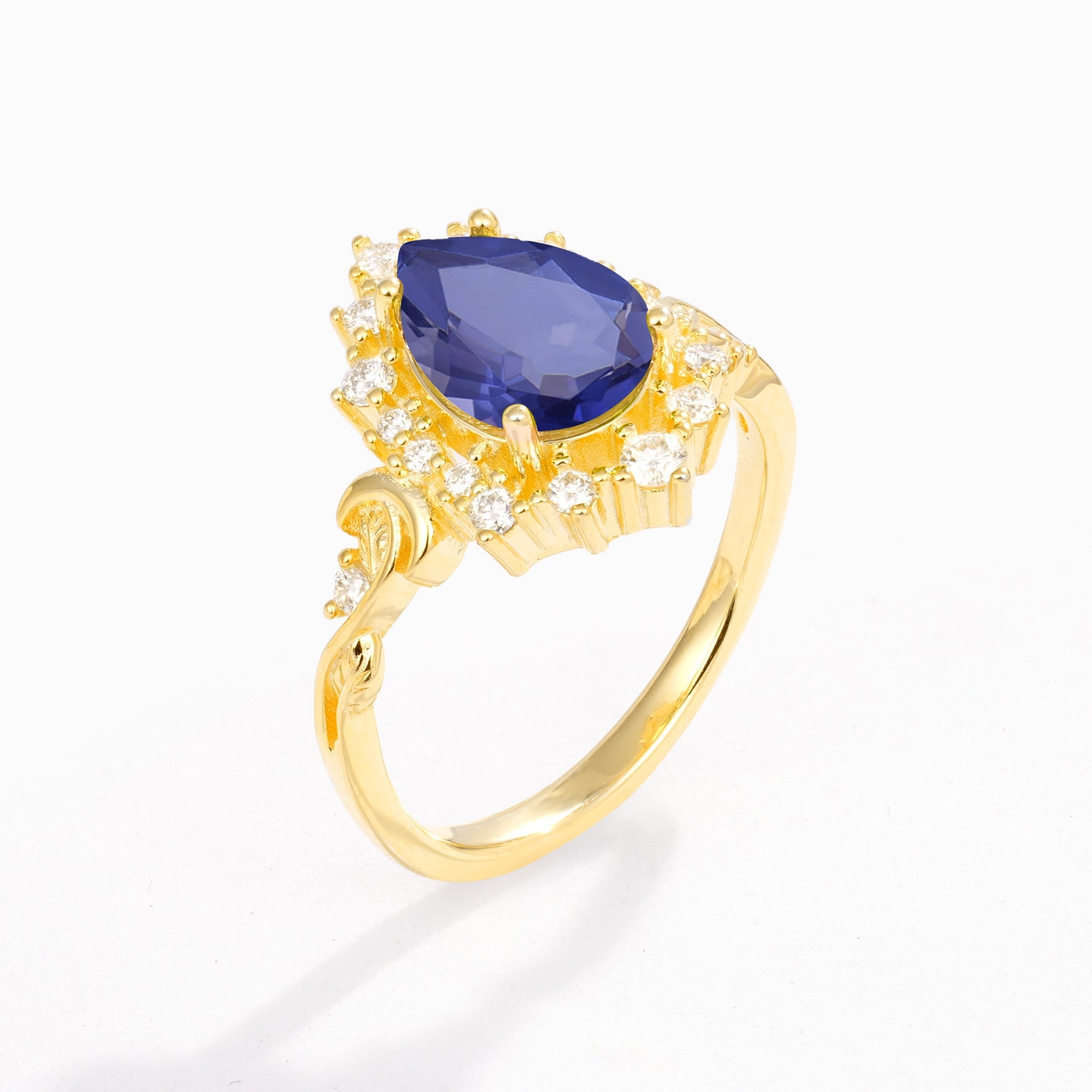 Vintage Pear Cut Halo Ornate Scroll Tanzanite Engagement Ring - Additional view