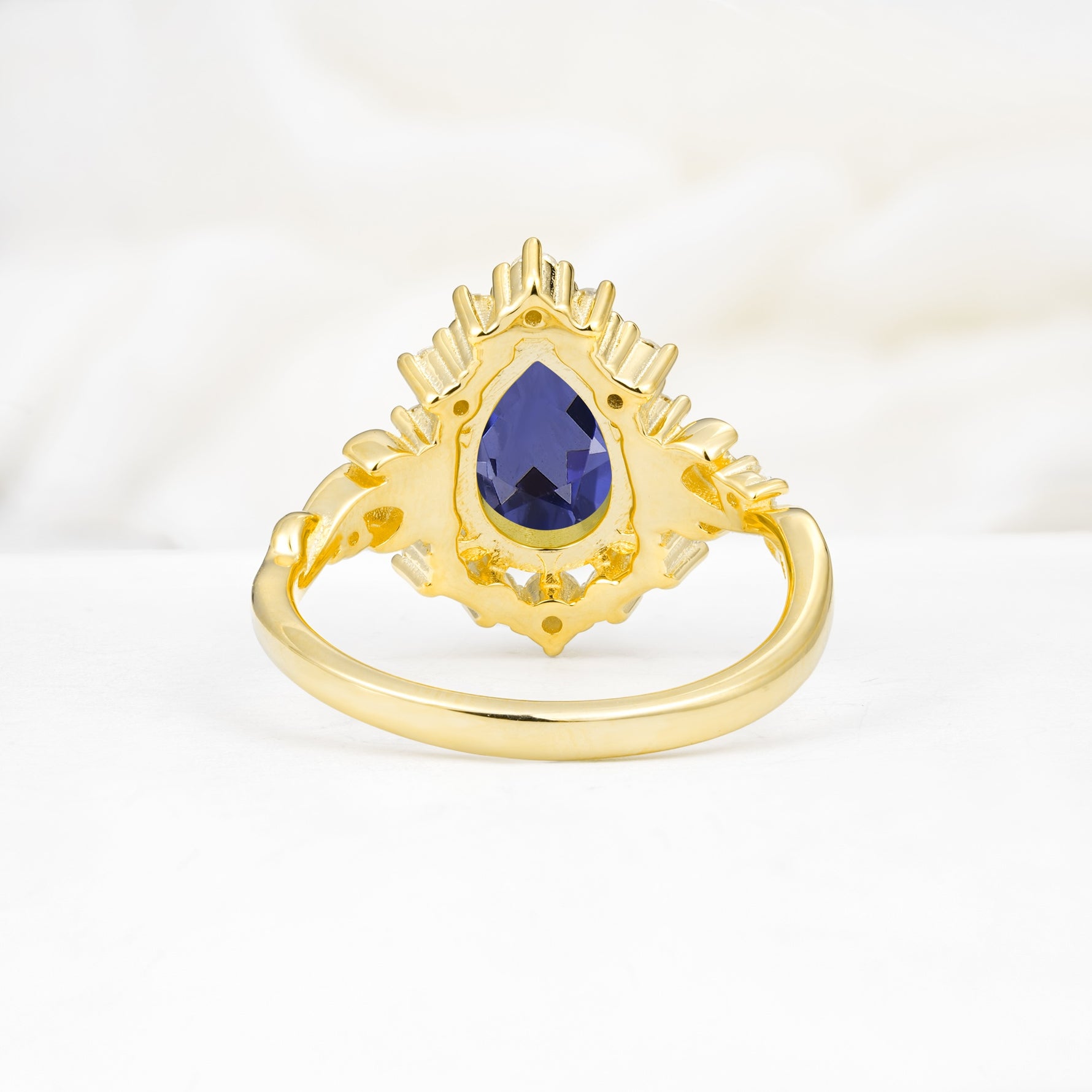 Vintage Pear Cut Halo Ornate Scroll Tanzanite Engagement Ring - Additional view