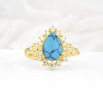 Vintage Pear Cut Halo Ornate Scroll Turquoise Engagement Ring - Additional view