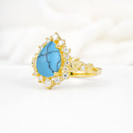 Vintage Pear Cut Halo Ornate Scroll Turquoise Engagement Ring - Additional view