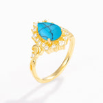 Vintage Pear Cut Halo Ornate Scroll Turquoise Engagement Ring - Additional view