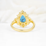 Vintage Pear Cut Halo Ornate Scroll Turquoise Engagement Ring - Additional view