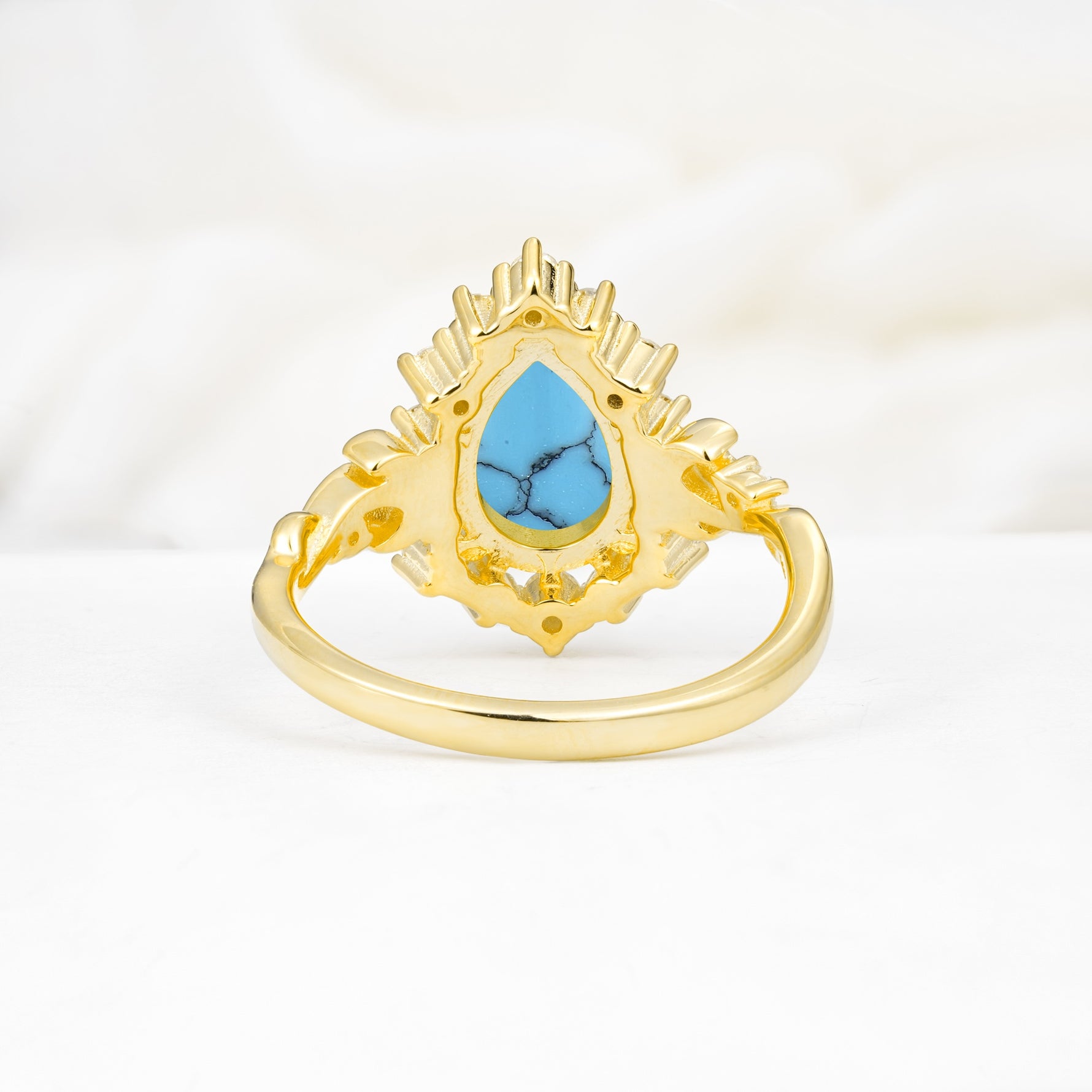 Vintage Pear Cut Halo Ornate Scroll Turquoise Engagement Ring - Additional view