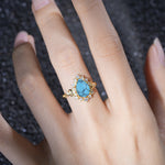 Vintage Pear Cut Halo Ornate Scroll Turquoise Engagement Ring - Additional view