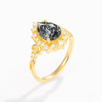 Vintage Pear Cut Halo Ornate Scroll Black Rutilated Quartz Engagement Ring - Additional view