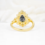 Vintage Pear Cut Halo Ornate Scroll Black Rutilated Quartz Engagement Ring - Additional view