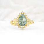 Vintage Pear Cut Halo Ornate Scroll Moss Agate Engagement Ring - Additional view