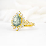 Vintage Pear Cut Halo Ornate Scroll Moss Agate Engagement Ring - Additional view