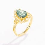 Vintage Pear Cut Halo Ornate Scroll Moss Agate Engagement Ring - Additional view