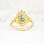 Vintage Pear Cut Halo Ornate Scroll Moss Agate Engagement Ring - Additional view