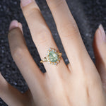 Vintage Pear Cut Halo Ornate Scroll Moss Agate Engagement Ring - Additional view