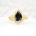Vintage Pear Cut Halo Ornate Scroll Black Onyx Engagement Ring - Additional view