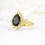 Vintage Pear Cut Halo Ornate Scroll Black Onyx Engagement Ring - Additional view