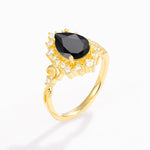 Vintage Pear Cut Halo Ornate Scroll Black Onyx Engagement Ring - Additional view