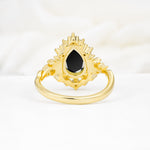 Vintage Pear Cut Halo Ornate Scroll Black Onyx Engagement Ring - Additional view