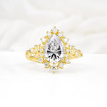 Vintage Pear Cut Halo Ornate Scroll Lab Diamond Engagement Ring - Additional view