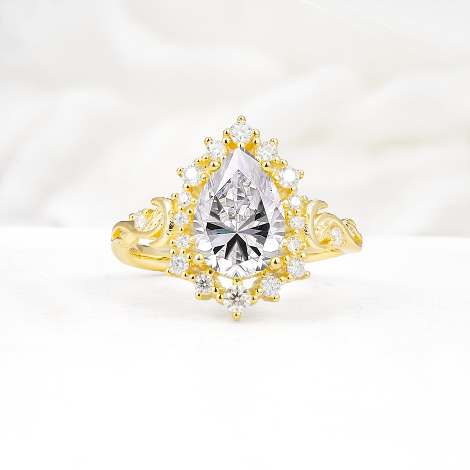 Vintage Pear Cut Halo Ornate Scroll Lab Diamond Engagement Ring - Additional view
