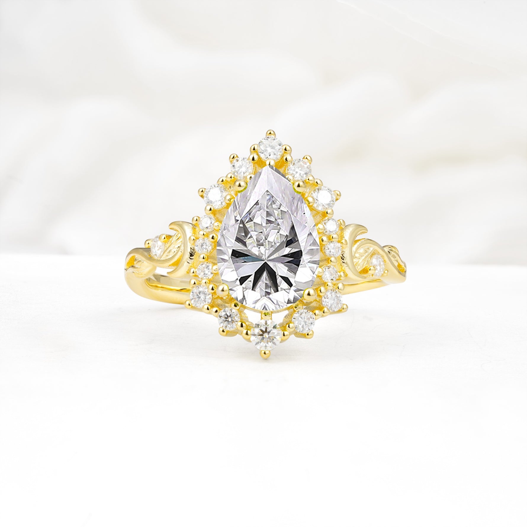 Vintage Pear Cut Halo Ornate Scroll Lab Diamond Engagement Ring - Additional view