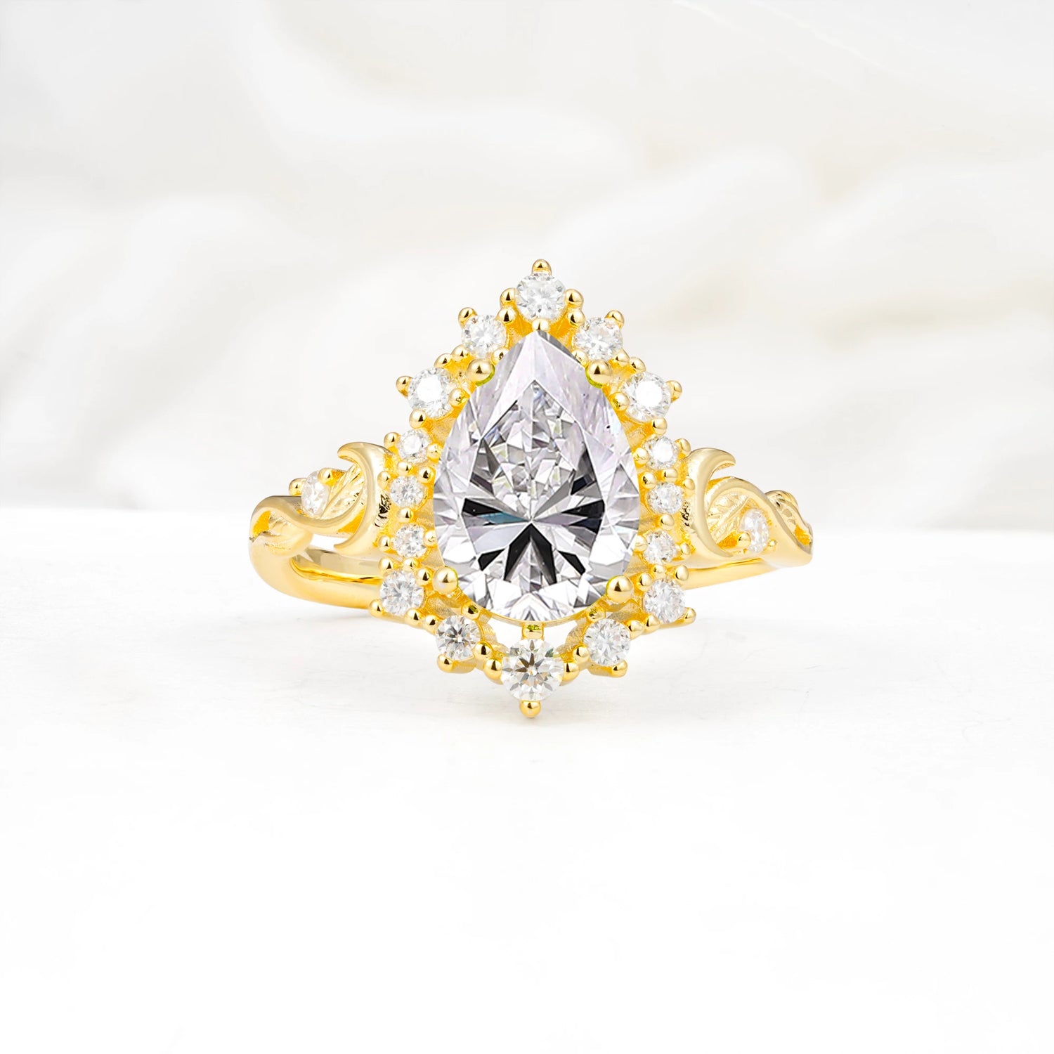 Vintage Pear Cut Halo Ornate Scroll Lab Diamond Engagement Ring