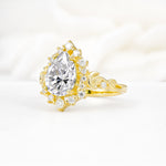 Vintage Pear Cut Halo Ornate Scroll Lab Diamond Engagement Ring - Additional view