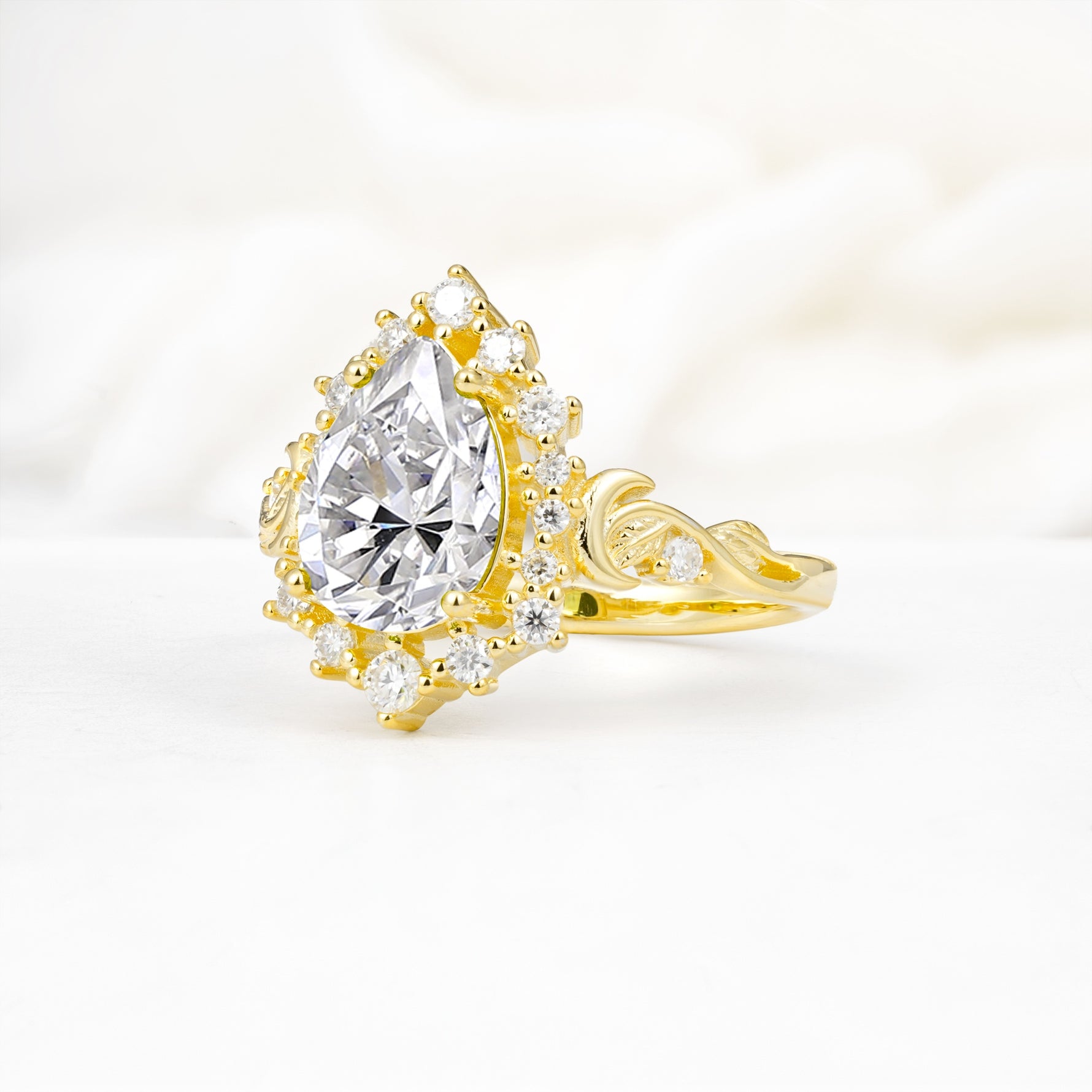 Vintage Pear Cut Halo Ornate Scroll Lab Diamond Engagement Ring - Additional view