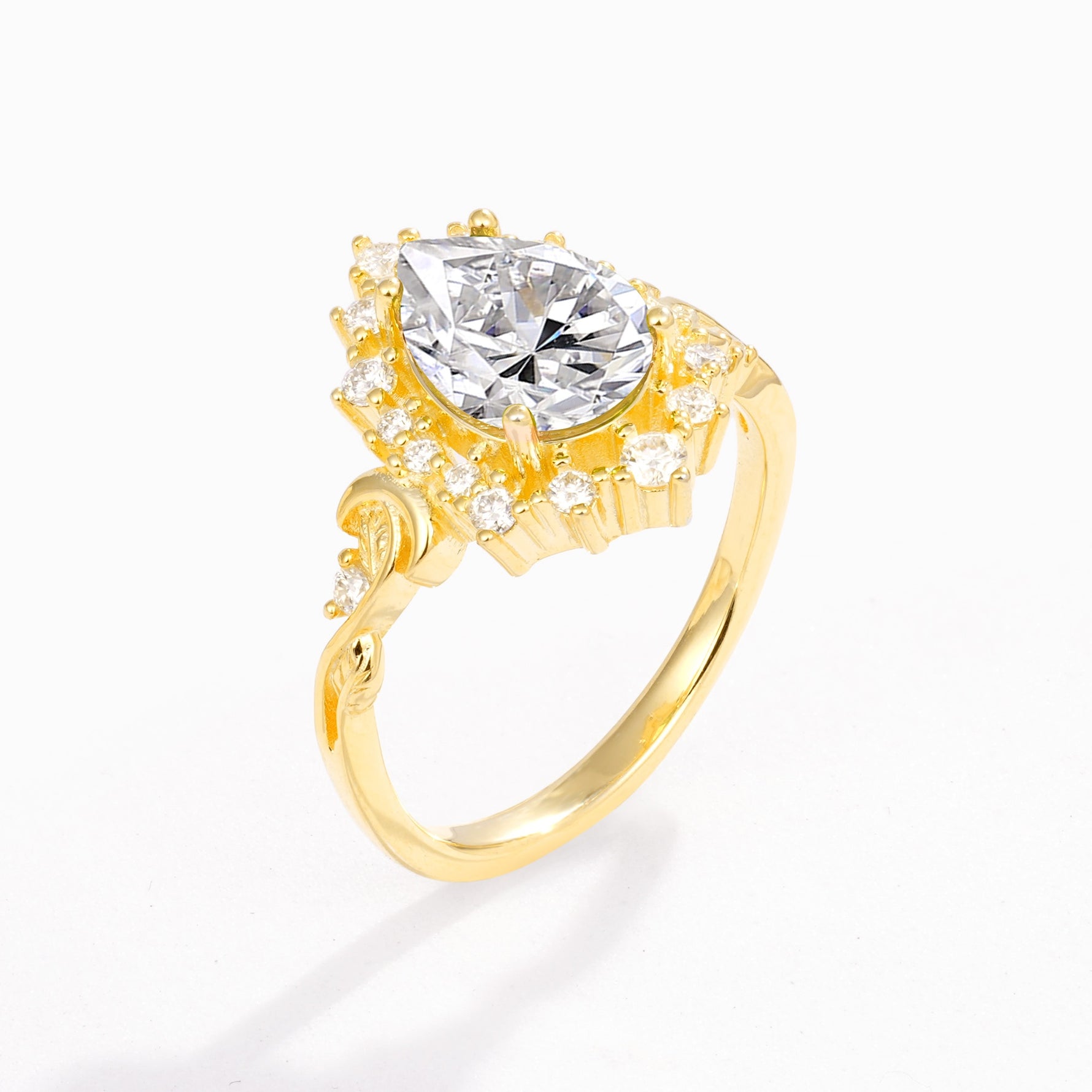 Vintage Pear Cut Halo Ornate Scroll Lab Diamond Engagement Ring - Additional view